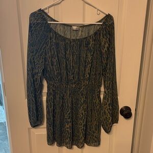 Olive Green Animal-Print Long Sleeve Tunic